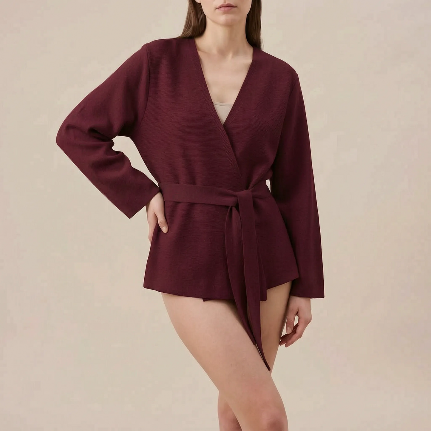 Knitova | Elegancka Kopertowa Marynarka Dzianinowa