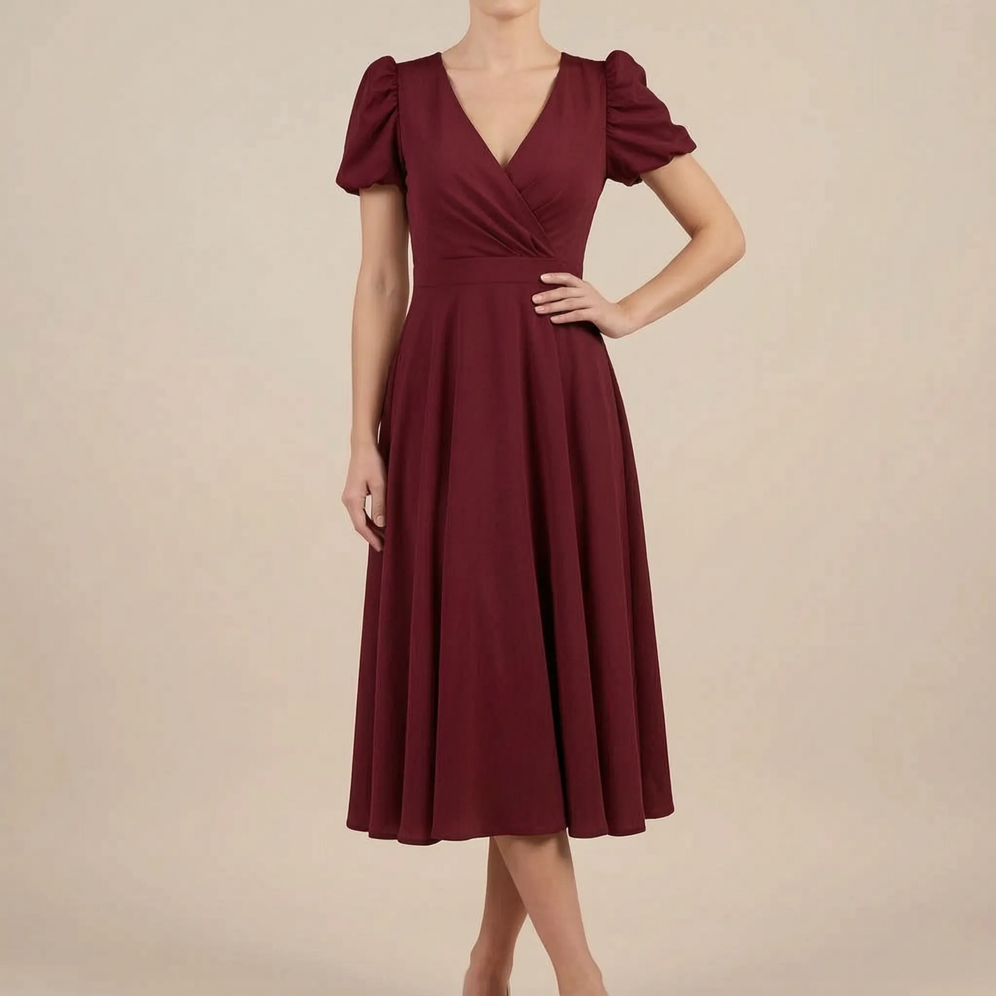 Amorette | Elegancka Sukienka Midi Z Kopertowym Dekoltem