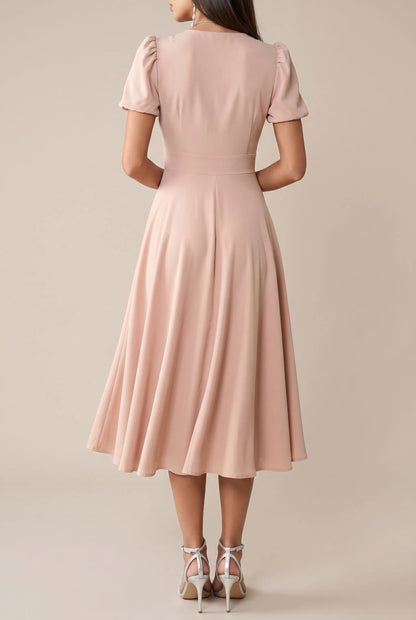 Amorette | Elegancka Sukienka Midi Z Kopertowym Dekoltem