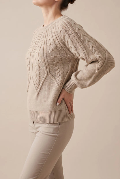 AuraKnit | Elegancki Sweter Damski Z Warkoczowym Splotem