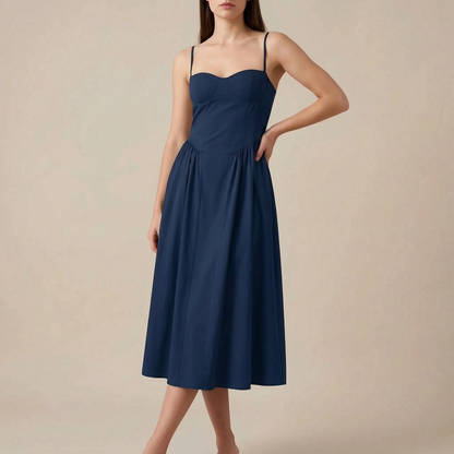 Avenique | Elegancka Sukienka Gorsetowa Midi Na Cienkich Ramiączkach