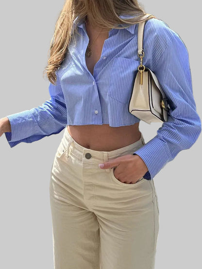 Klara | Light Blue Striped Cropped Blouse