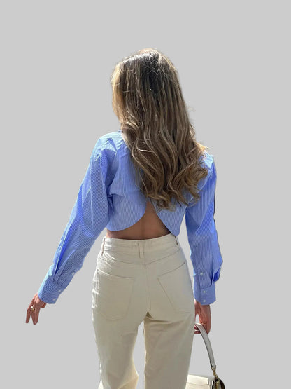 Klara | Light Blue Striped Cropped Blouse