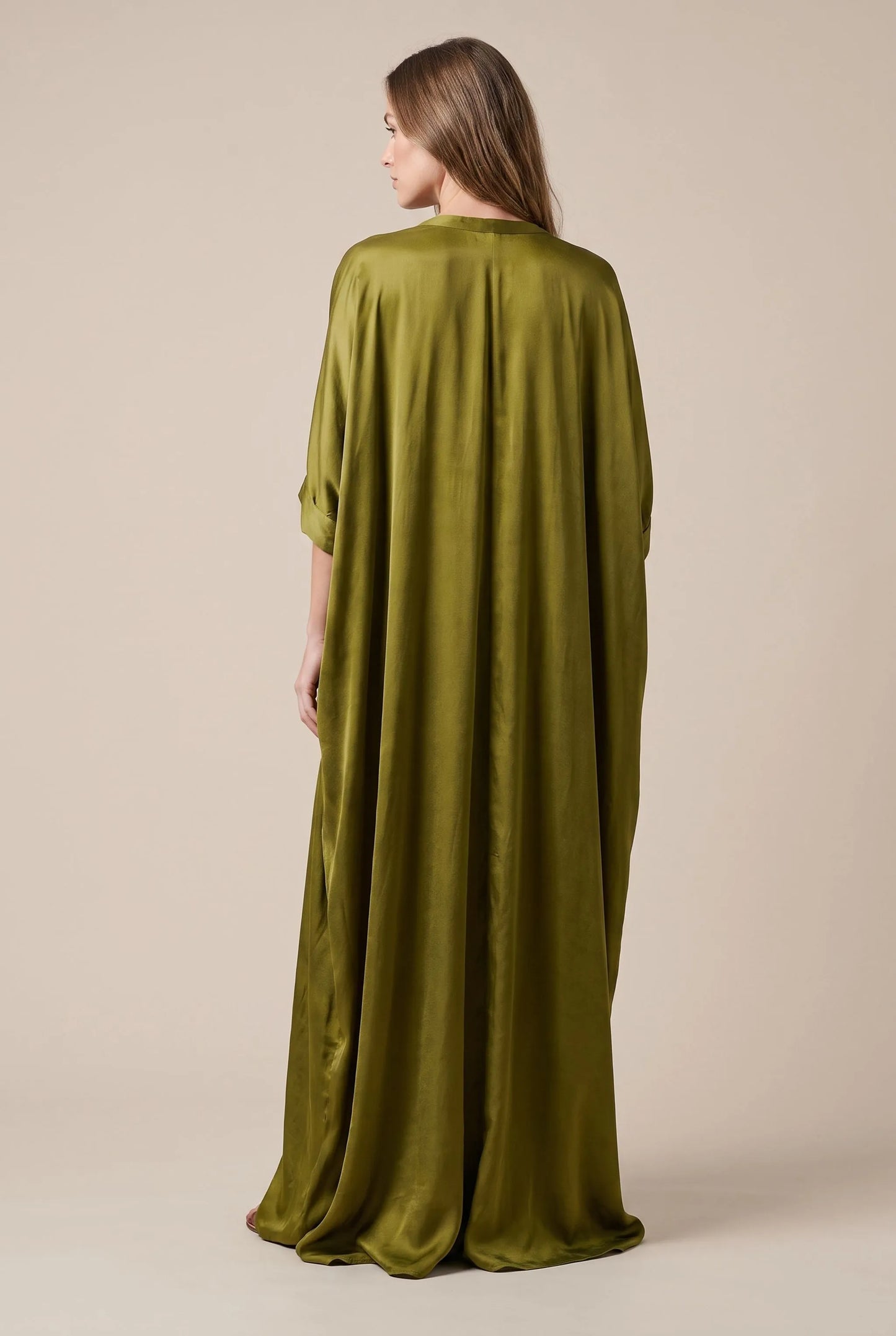 Bohella | Oliwkowa Sukienka Maxi W Swobodnym Fasonie