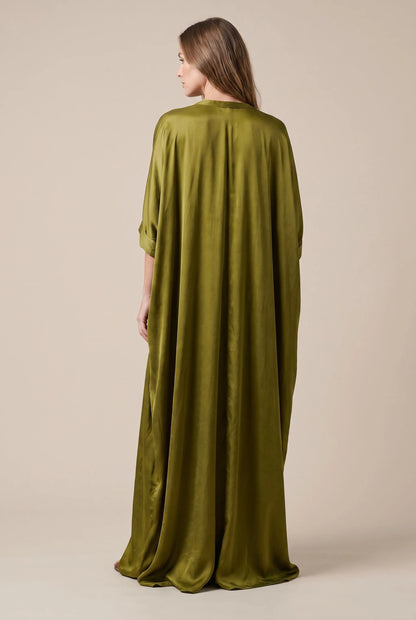 Bohella | Oliwkowa Sukienka Maxi W Swobodnym Fasonie