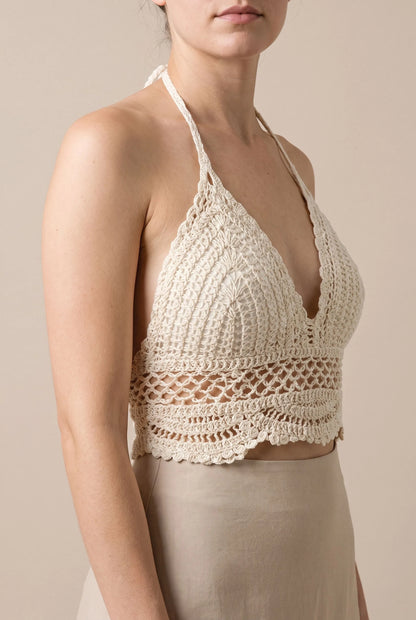 Bohema | Krótki Szydełkowy Top W Stylu Boho