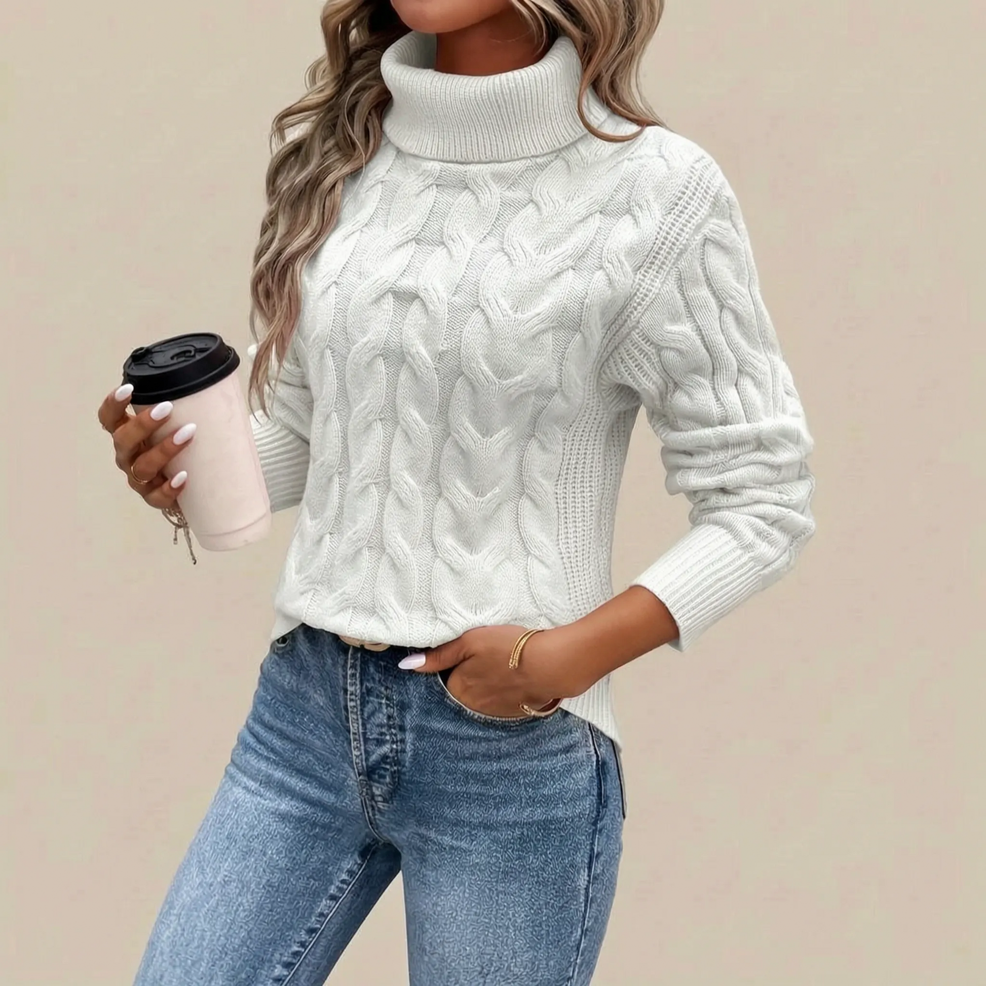 Cozyllia | Różowy Sweter Z Golfem Damski