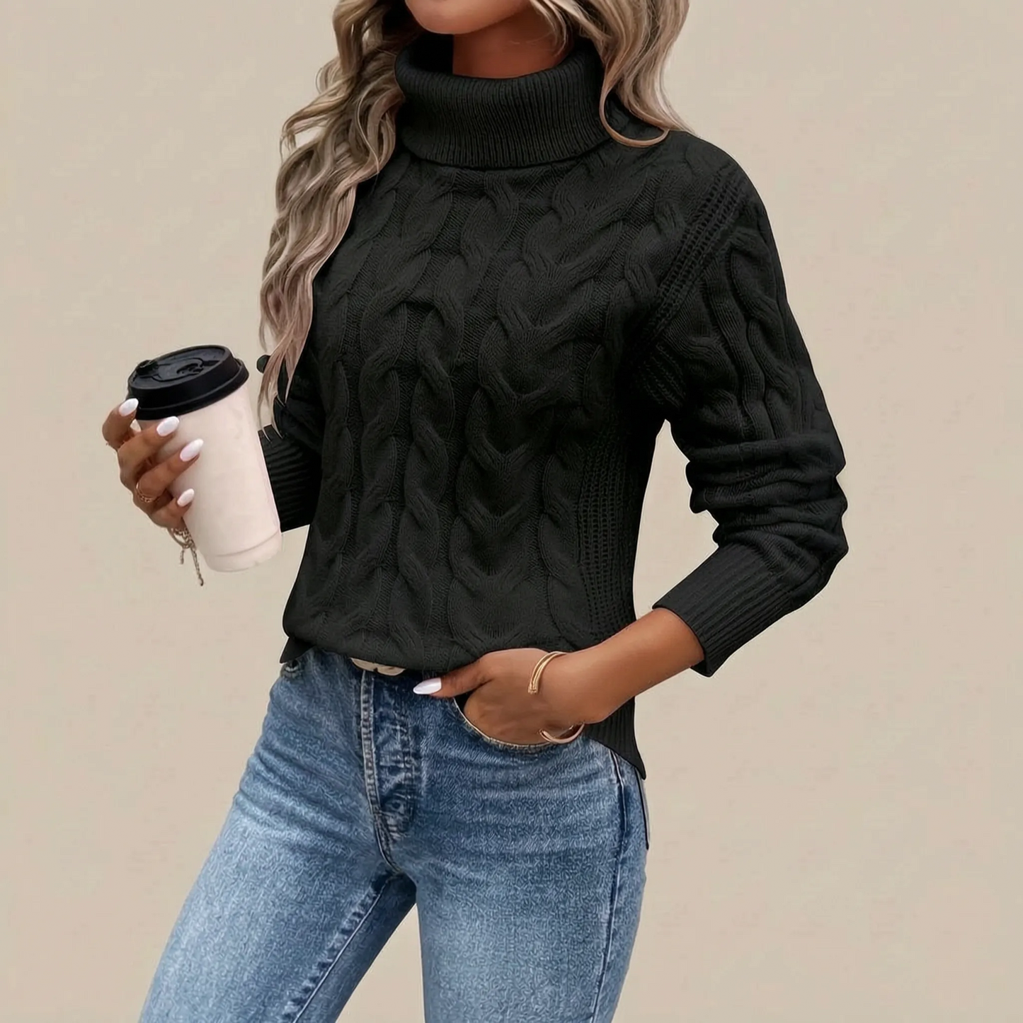 Cozyllia | Różowy Sweter Z Golfem Damski