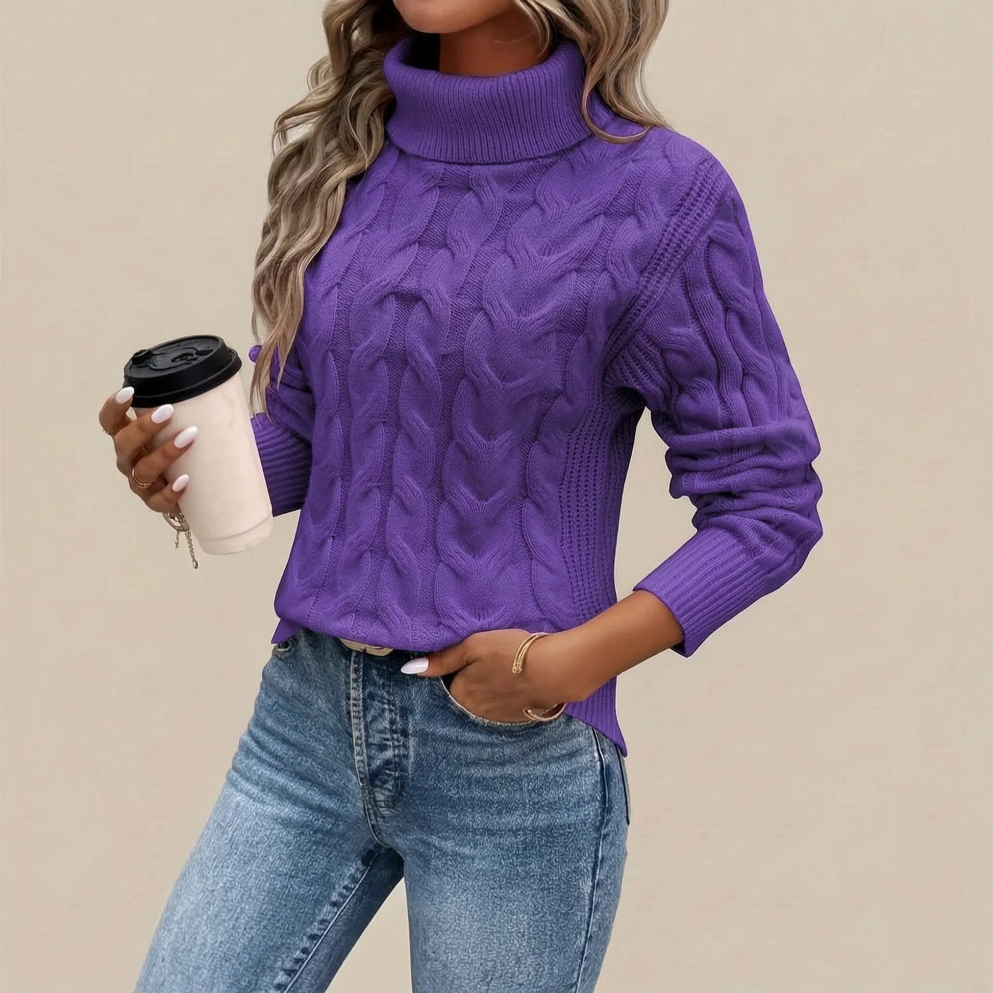 Cozyllia | Różowy Sweter Z Golfem Damski