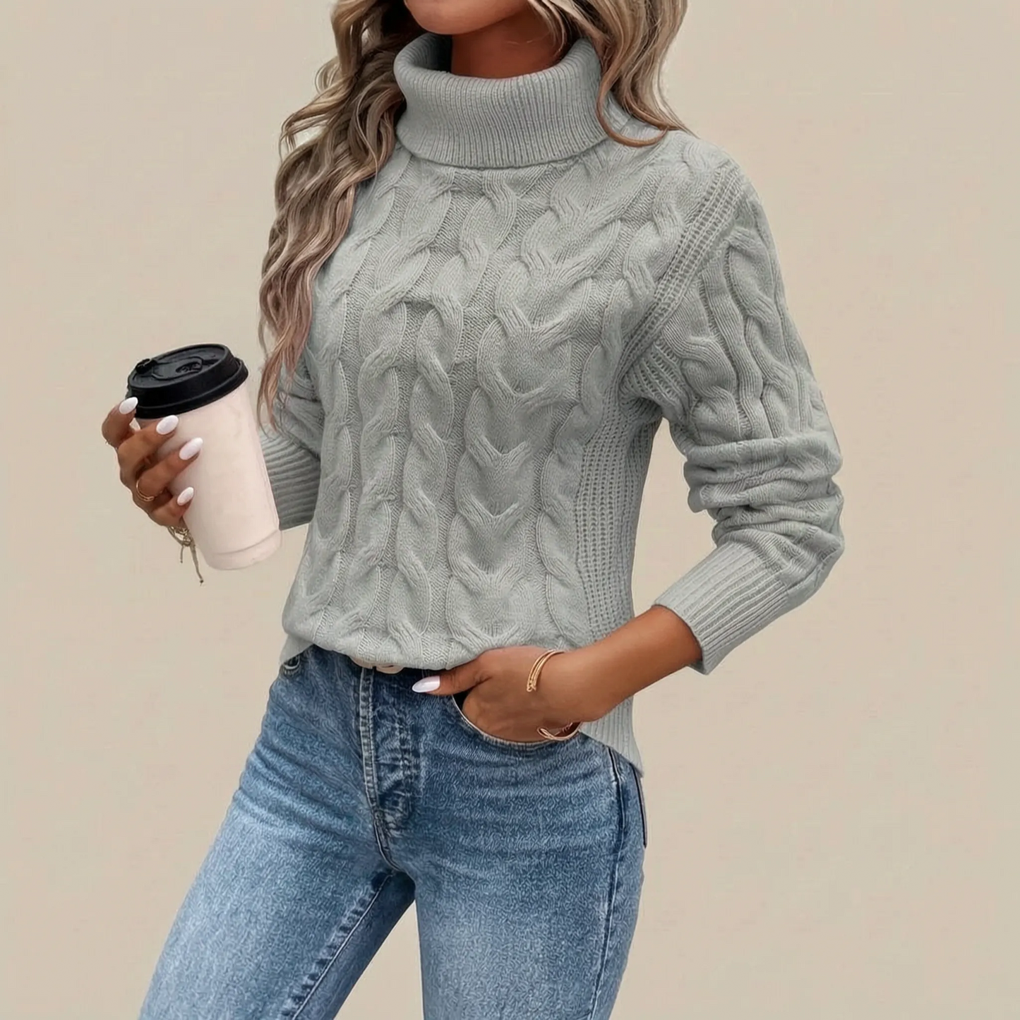 Cozyllia | Różowy Sweter Z Golfem Damski