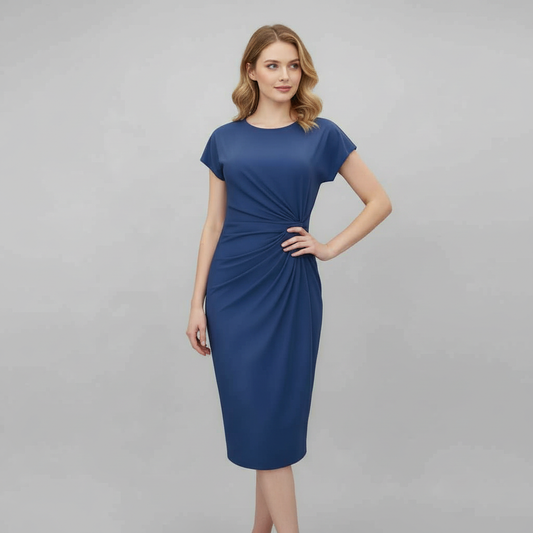 Elegancka Sukienka Wizytowa Midi | Krótki Rękaw Damska