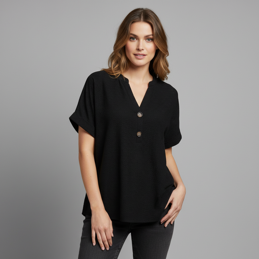 Elegancki Top Damski V-Neck Krótki Rękaw | Topy Damskie