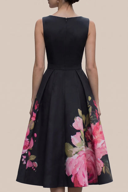 Festiva | Elegancka Rozkloszowana Czarna Sukienka Midi