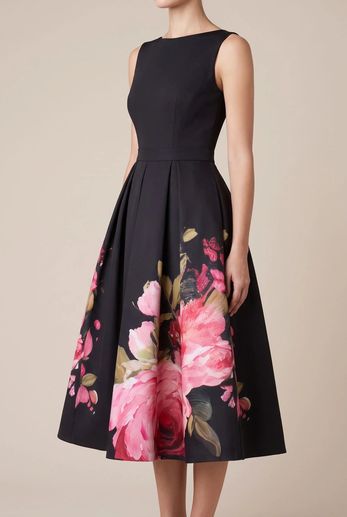 Festiva | Elegancka Rozkloszowana Czarna Sukienka Midi