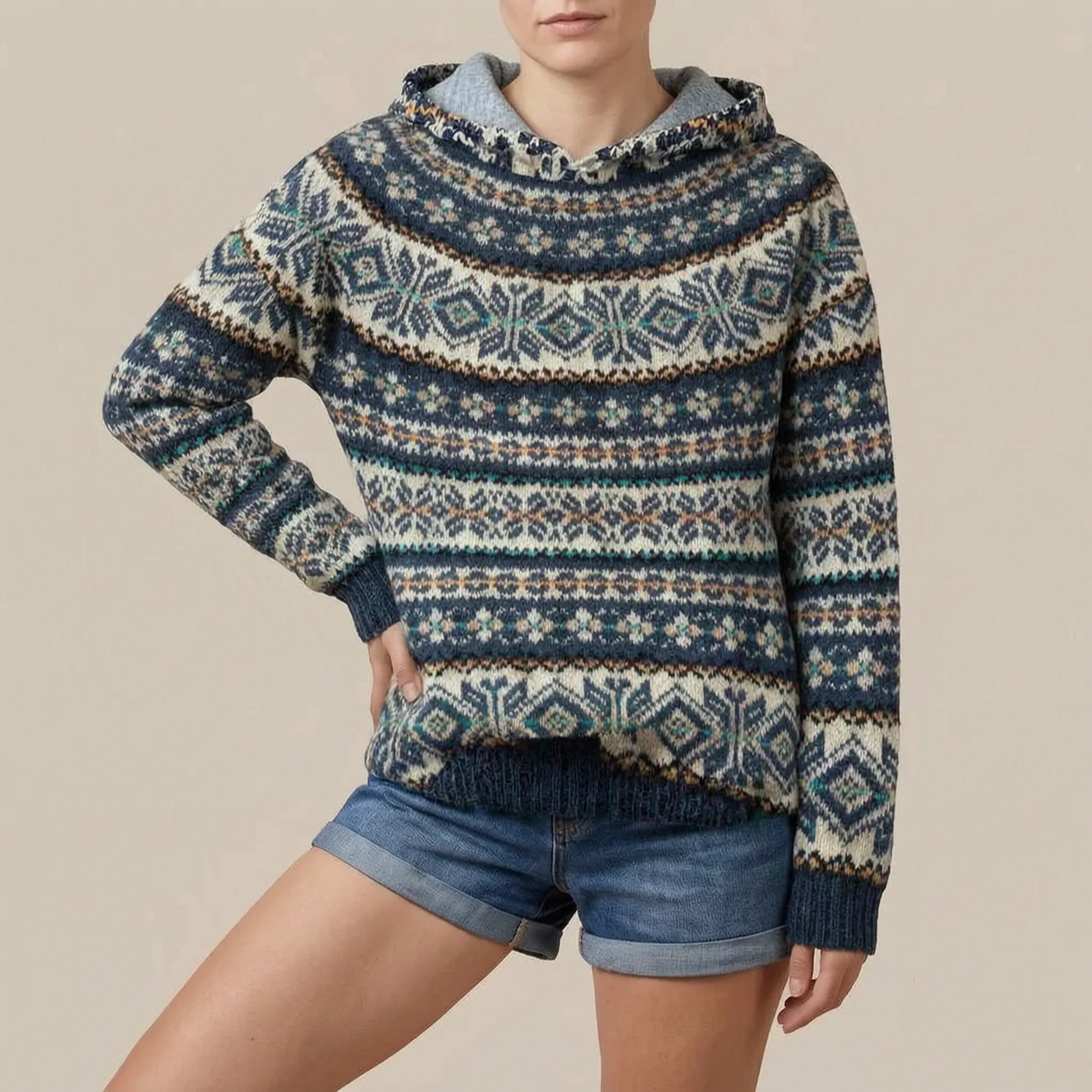 Fjordis | Luźna Codzienna Niebieska Bluza Z Kapturem