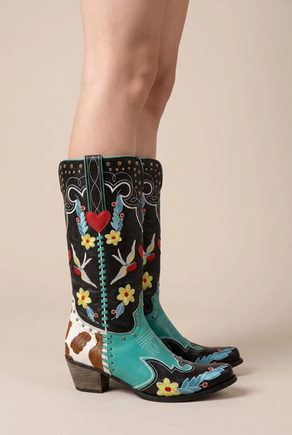 Floreska | Wzorzyste Kozaki Kowbojki Damskie