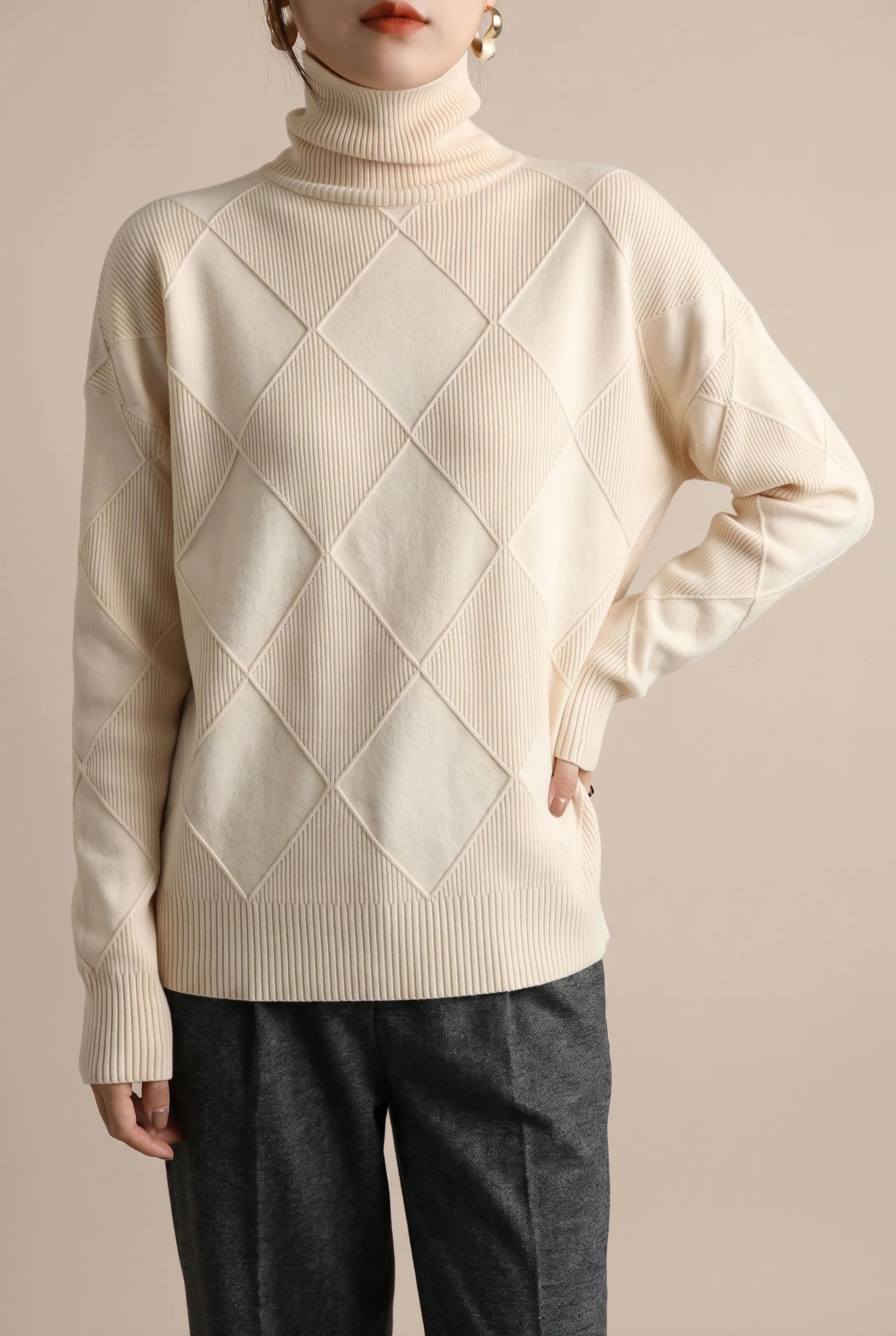 Knitrix | Sweter Typu Golf Z Wyrazistym Splotem