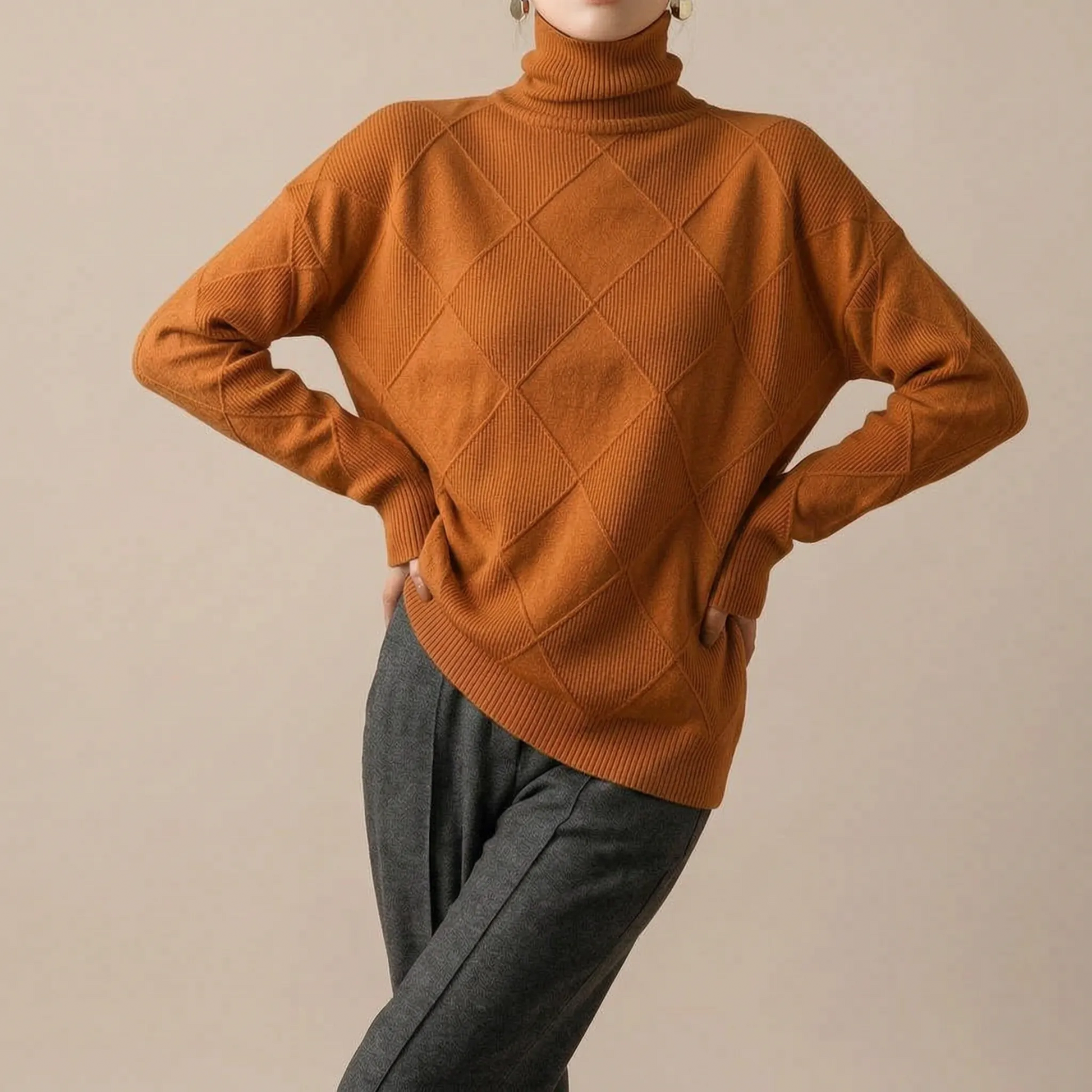 Knitrix | Sweter Typu Golf Z Wyrazistym Splotem