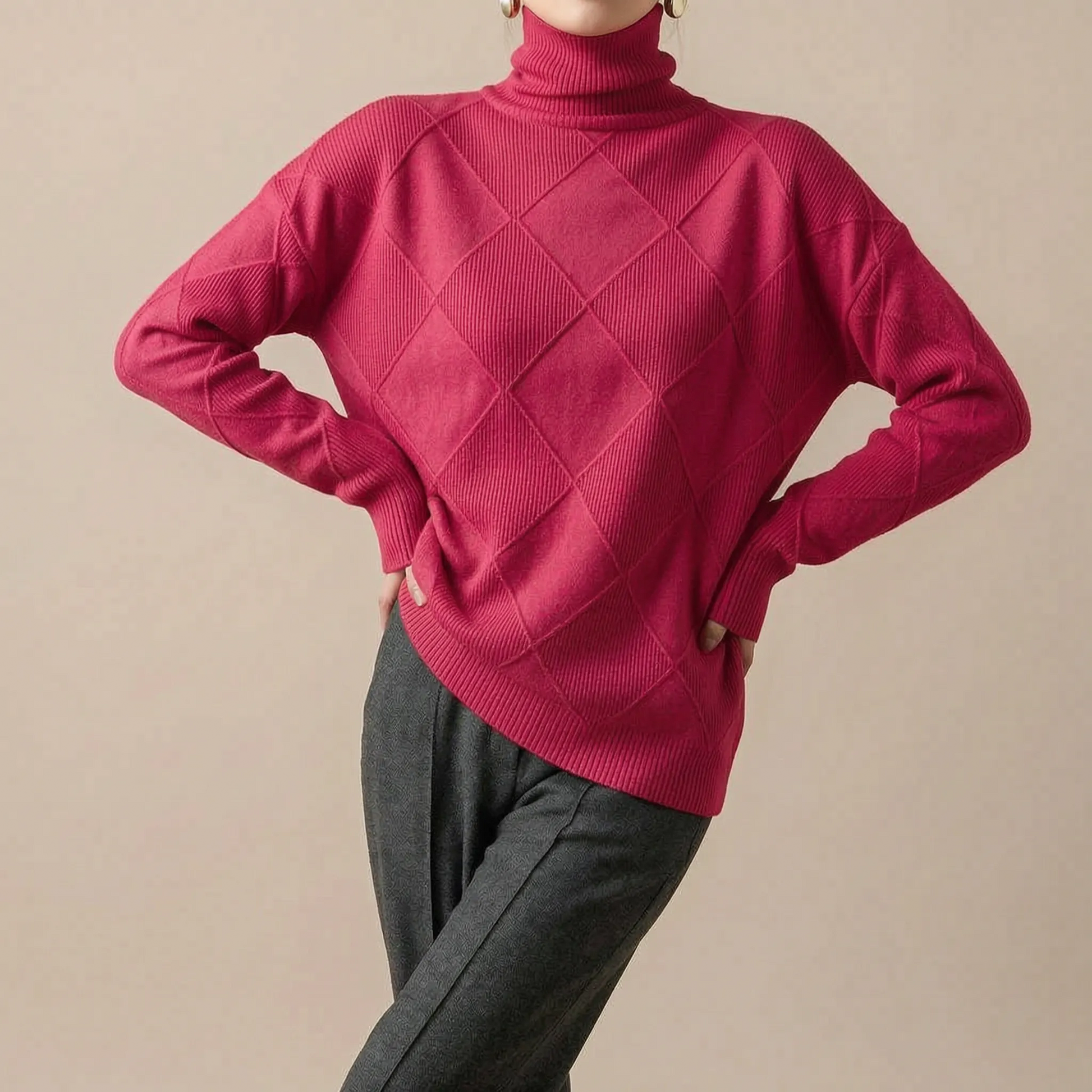 Knitrix | Sweter Typu Golf Z Wyrazistym Splotem