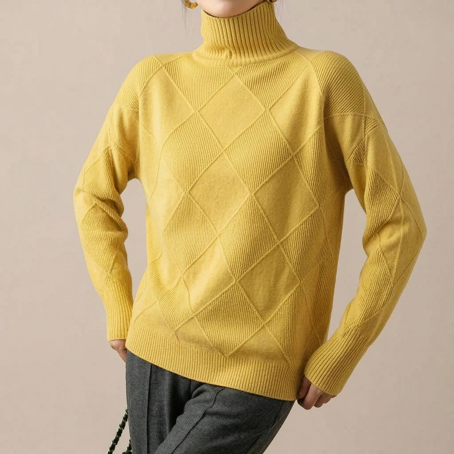 Knitrix | Sweter Typu Golf Z Wyrazistym Splotem
