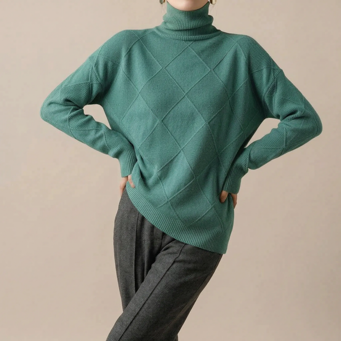 Knitrix | Sweter Typu Golf Z Wyrazistym Splotem