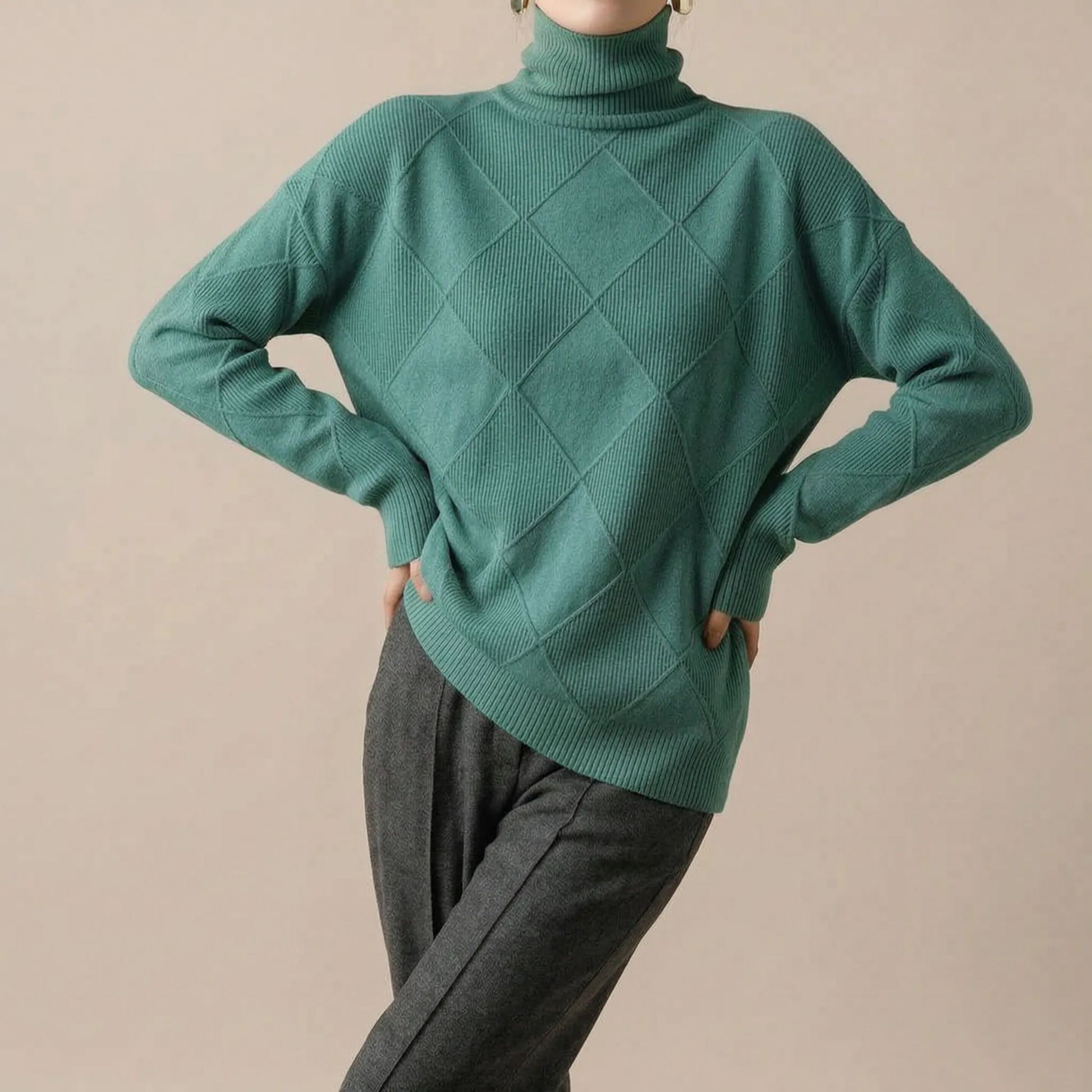 Knitrix | Sweter Typu Golf Z Wyrazistym Splotem