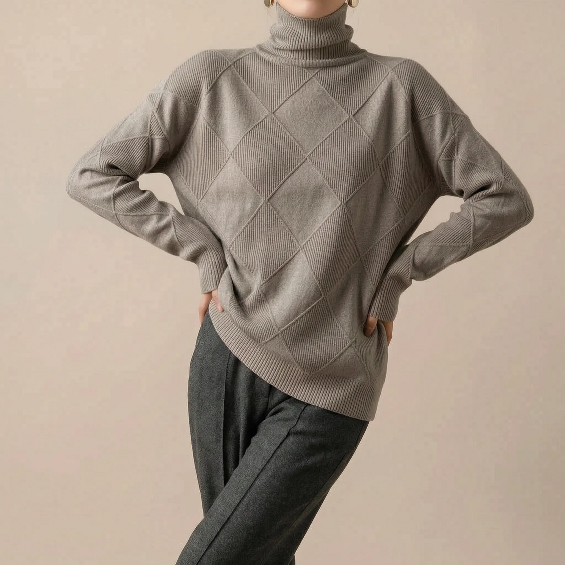 Knitrix | Sweter Typu Golf Z Wyrazistym Splotem