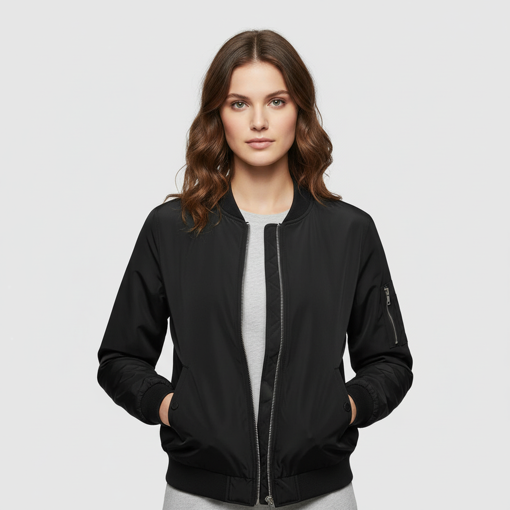 Kurtka Damska Bomber Krótka z Zamek Błyskawiczny | Casual Outerwear