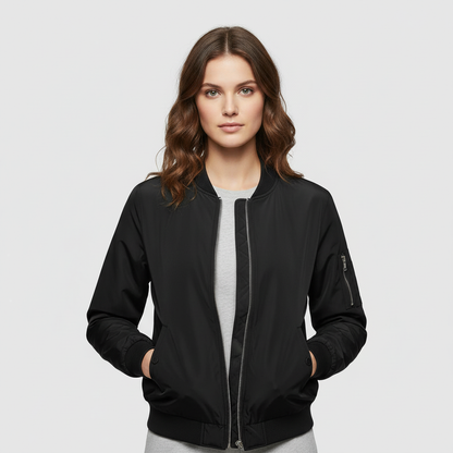 Kurtka Damska Bomber Krótka z Zamek Błyskawiczny | Casual Outerwear