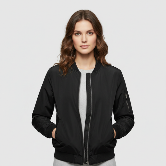 Kurtka Damska Bomber Krótka z Zamek Błyskawiczny | Casual Outerwear