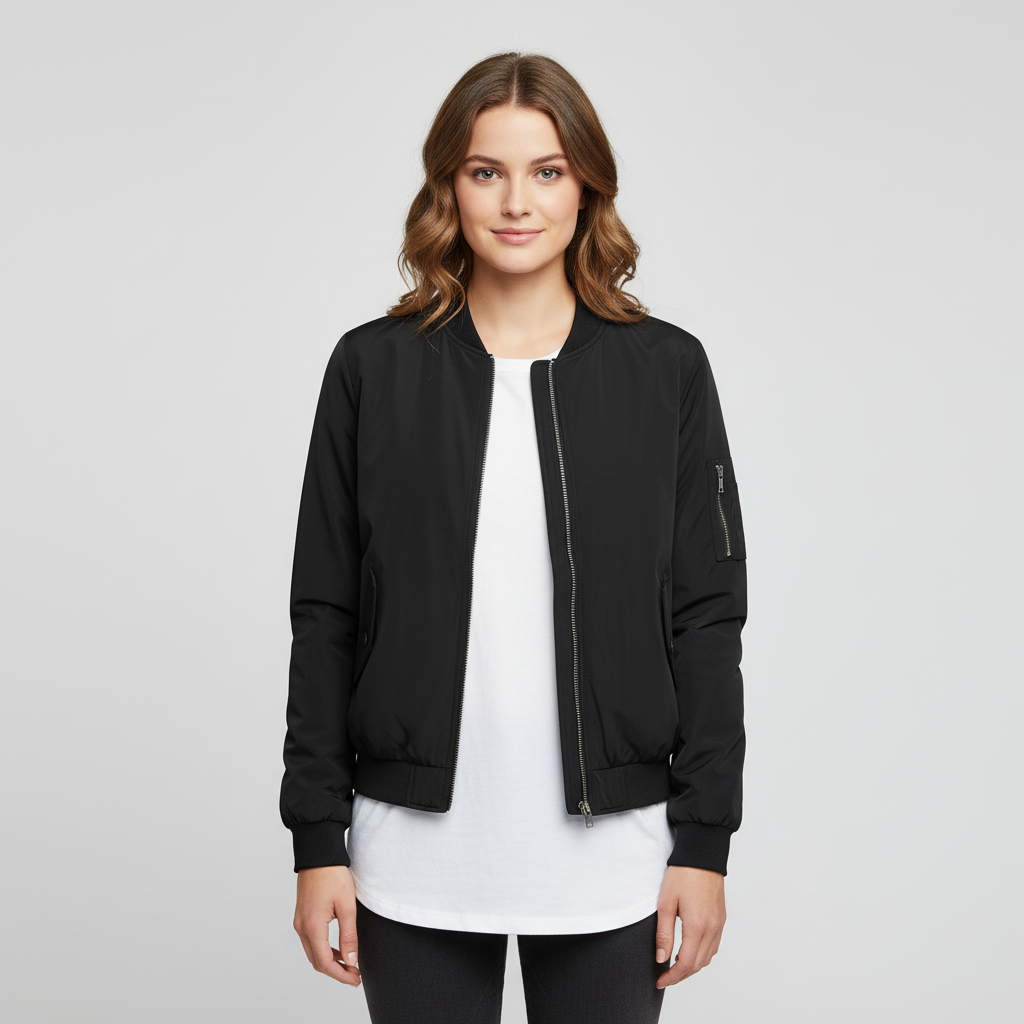 Kurtka Damska Bomber Krótka z Zamek Błyskawiczny | Casual Outerwear