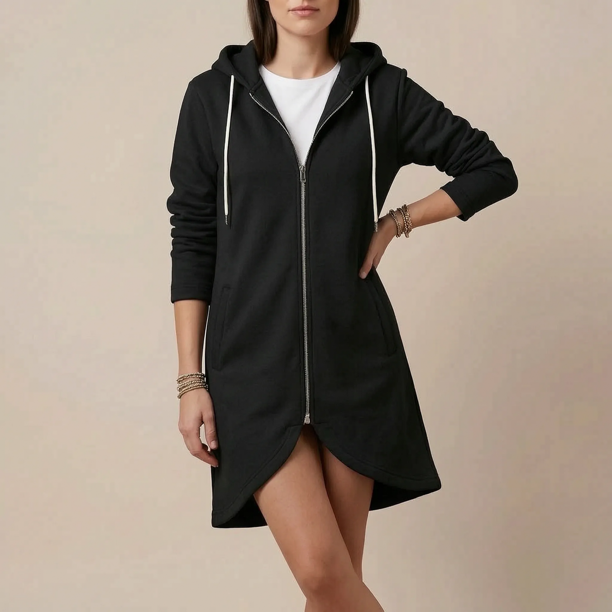 Longzip | Długa Bluza Z Kapturem Damska