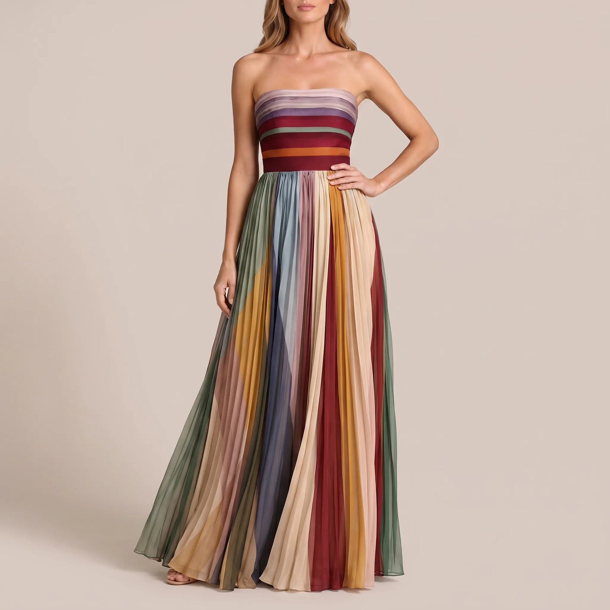 Pleatopia | Wielokolorowa Elegancka Sukienka Maxi