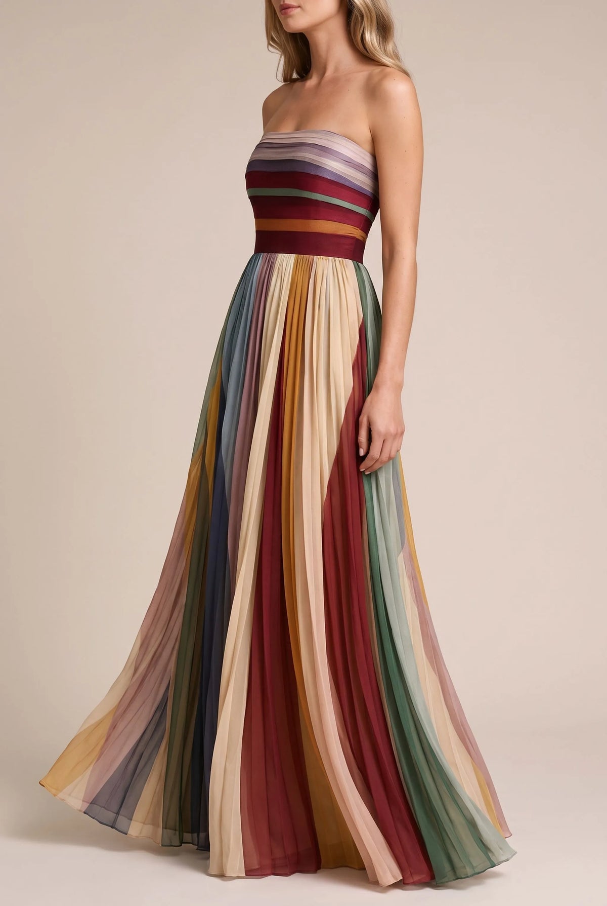 Pleatopia | Wielokolorowa Elegancka Sukienka Maxi