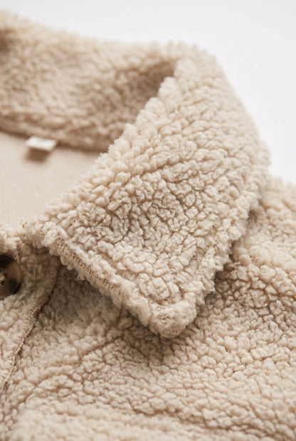 SnuggleWrap | Beżowy Długi Płaszcz O Strukturze Baranka