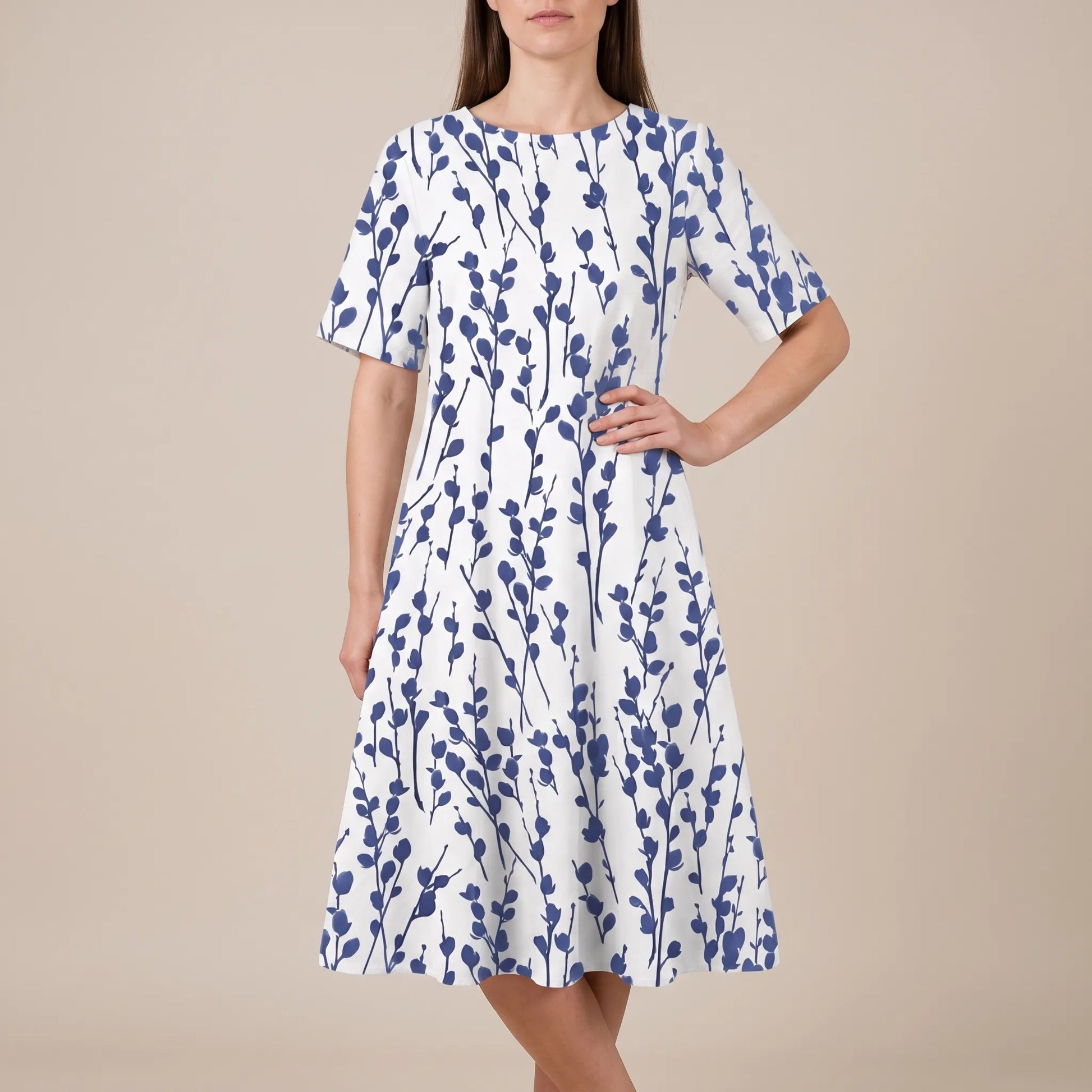 Summera | Rozkloszowana Biała Sukienka Midi Z Rękawkiem