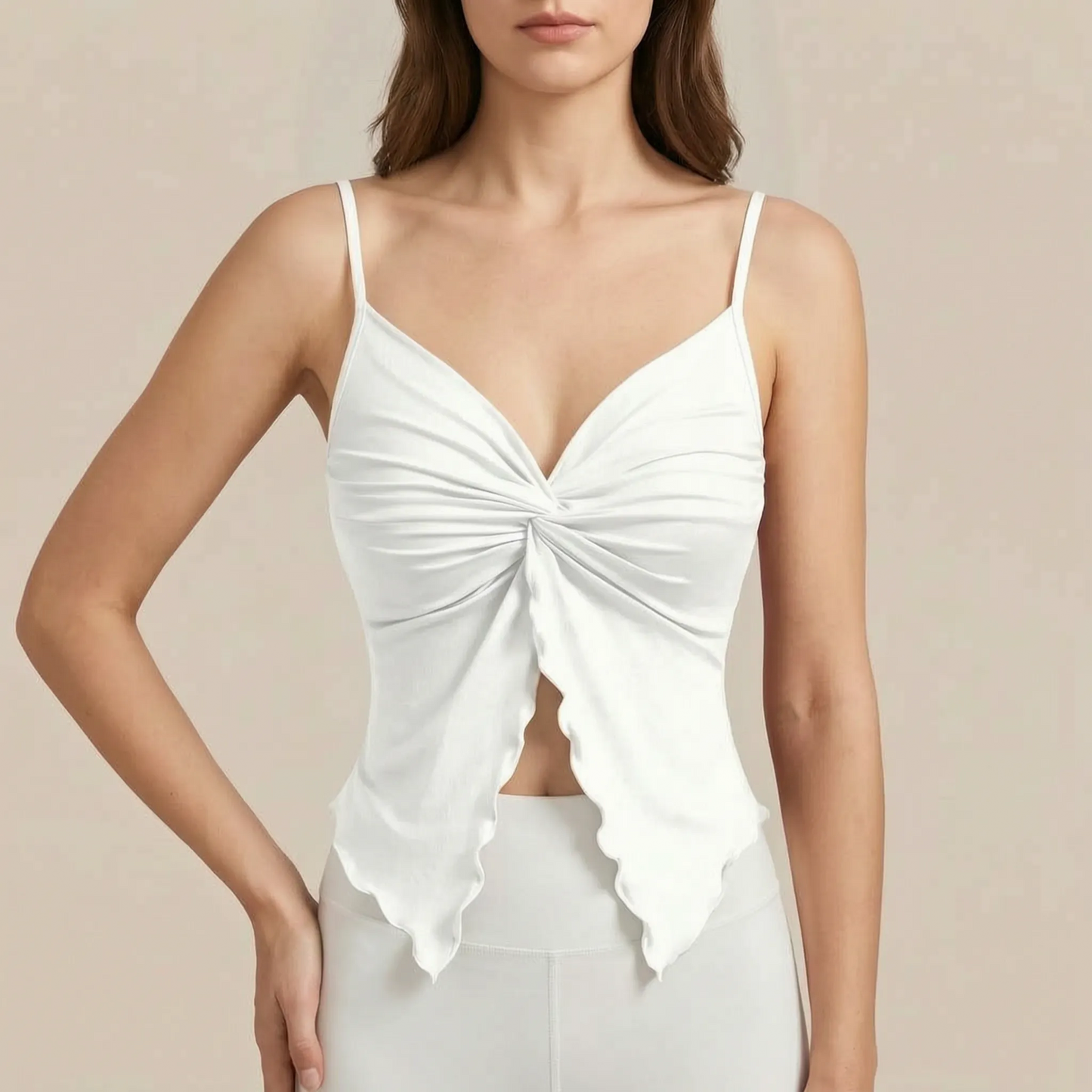Virena | Asymetryczny Crop Top Damski Na Ramiączkach