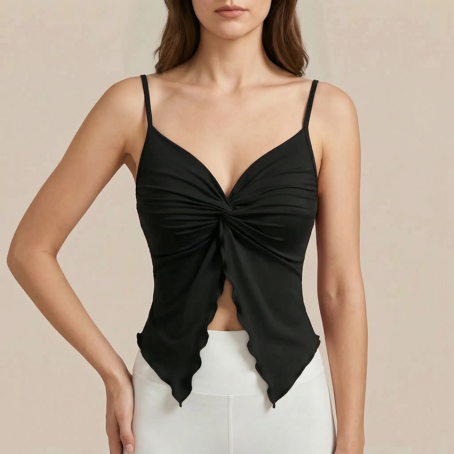 Virena | Asymetryczny Crop Top Damski Na Ramiączkach