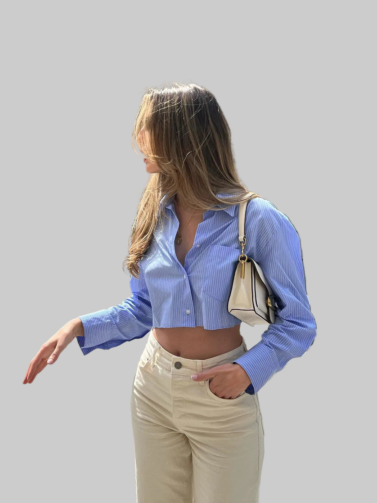 Klara | Light Blue Striped Cropped Blouse